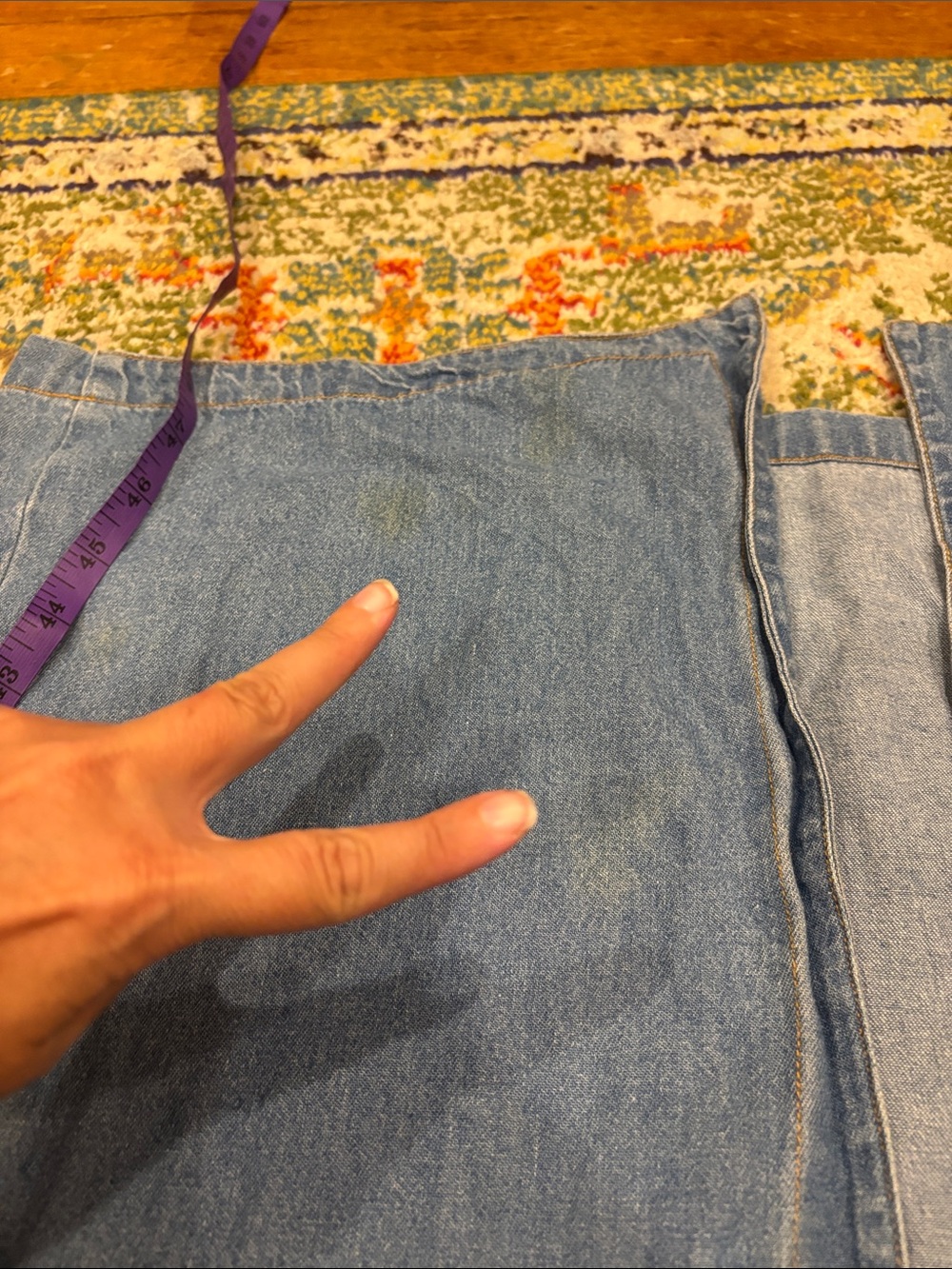 Vintage 80s Western V-Neck Faux Button-Front Light Blue Denim Midi Dress - Picture 11 of 11